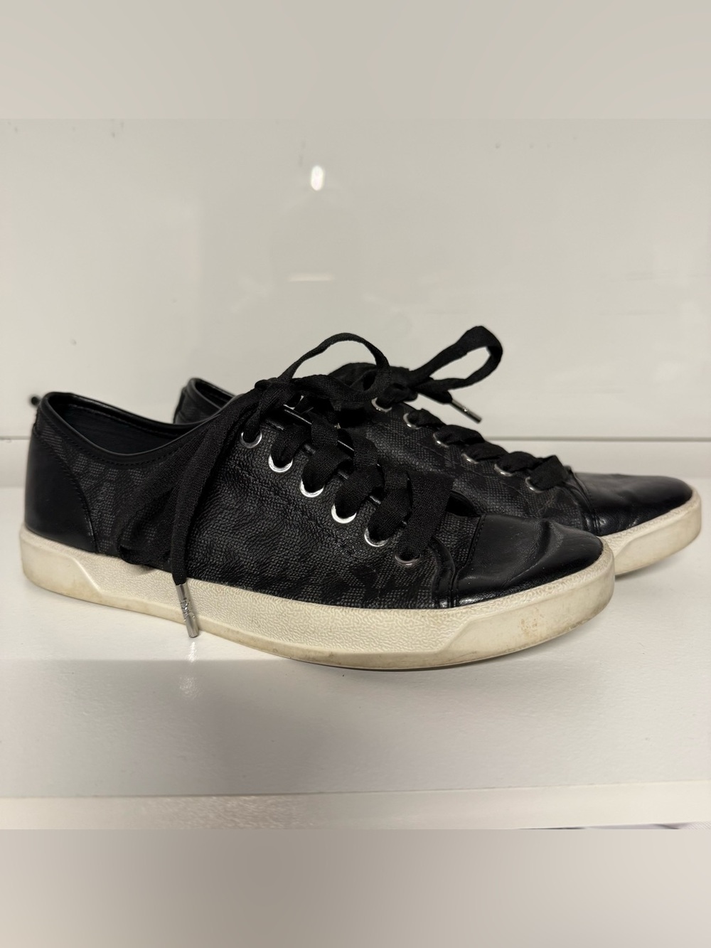 Michael Kors Black Low-Top Lace-Up Sneakers with White Soles
